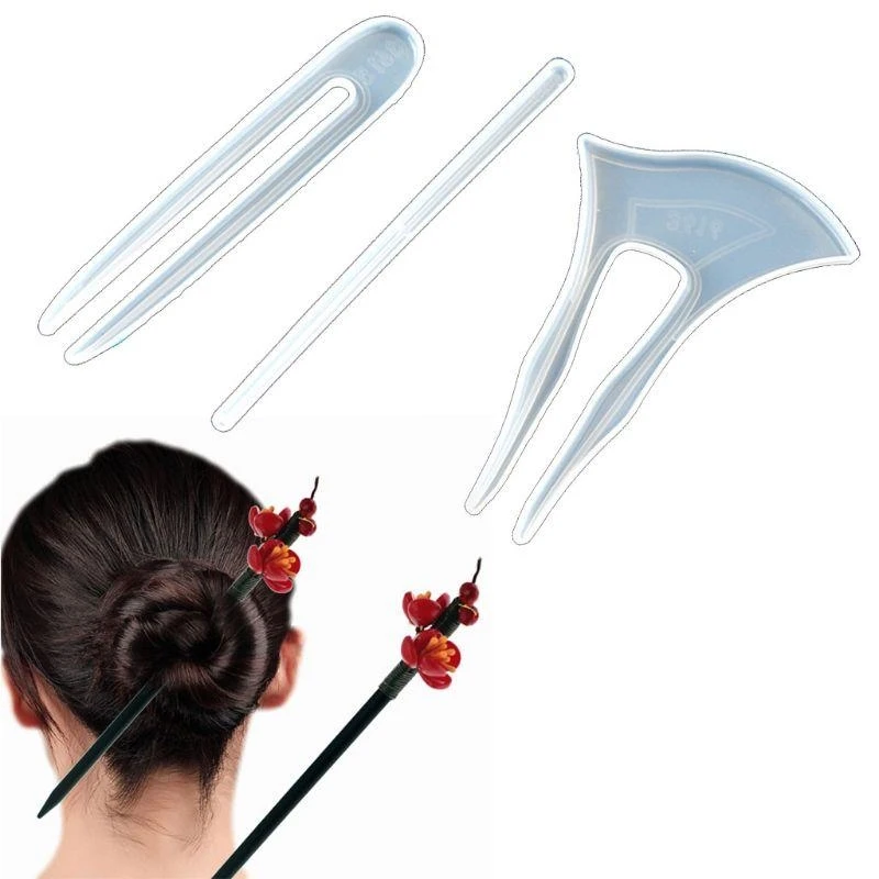 A52E 3Pcs Haarspange Haar Clip Silikon Epoxy Harz Form Haar Pin Schmuck Casting Mould – Detail 1