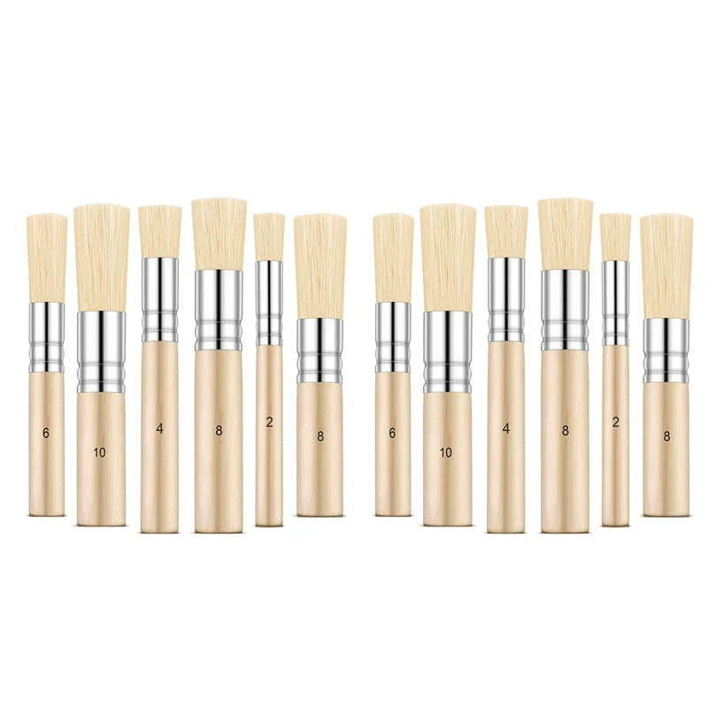 12 Pieces Wooden Stencil Brushes Painting Bristle Brushes For Acrylic Oil Watercolor Art Painting Stencil Project