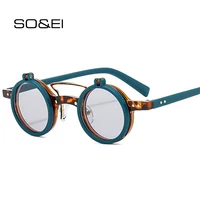 SO & EI Ins, moda Popular, gafas de sol pequeñas y redondas Punk con doble puente para mujer, gafas de sol Retro con tapa, gafas de sol UV400 con remaches para hombre