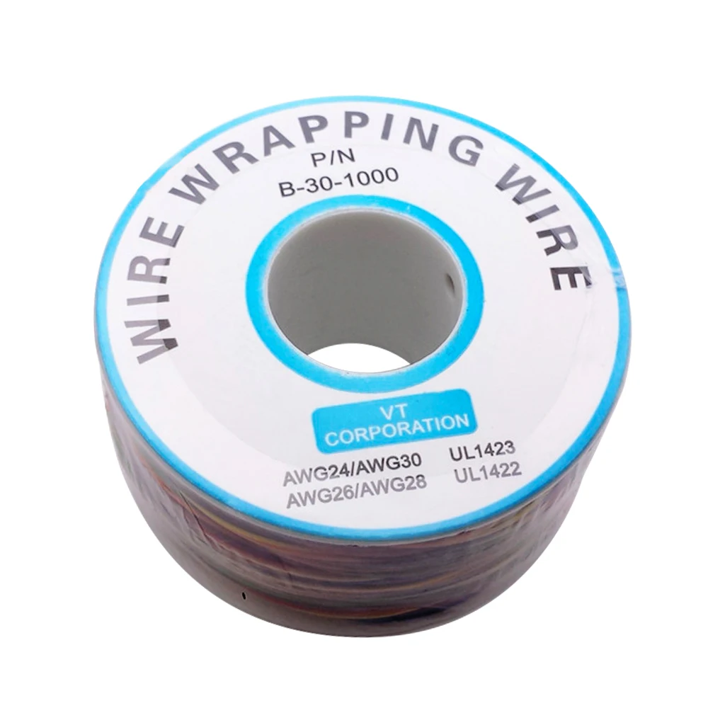 8 Farben 30 AWG Drahtwickeldraht B-30-1000 UL1423 0,25 mm verzinntes Kupfer Massiv-PVC-Isolierung Kabelbrücke Isolierung 250 m