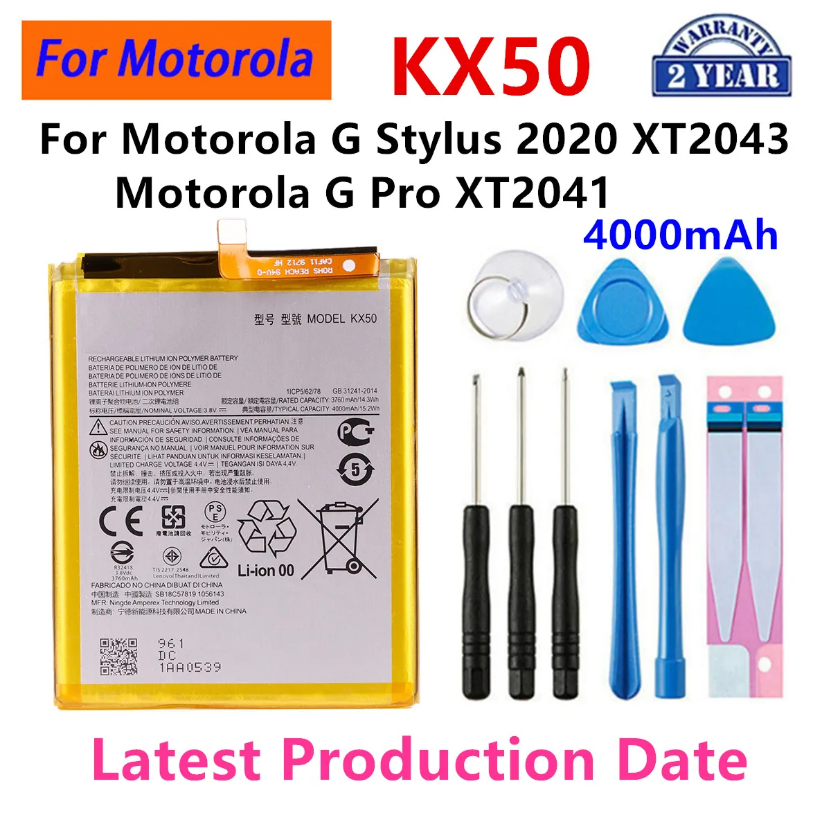 

Brand New KX50 4000mAh Battery For Motorola Moto G Stylus 2020 XT2043 Moto G Pro XT2041 phone Batteries+Tools