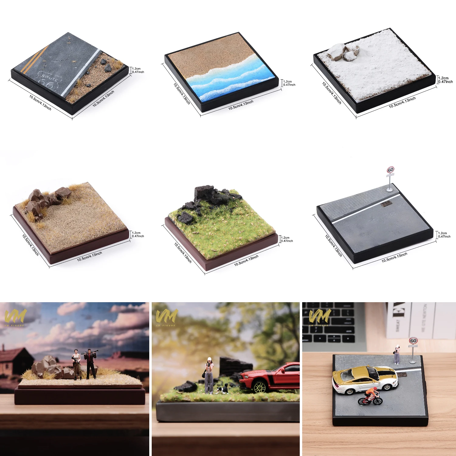 

Квадратная платформа 10,5 см для сцен: вид на море, дикая природа, снег, руины, шоссе. Подходит для моделей кукол и автомобилей масштаба 1/87, 1/64. Декоративный элемент.