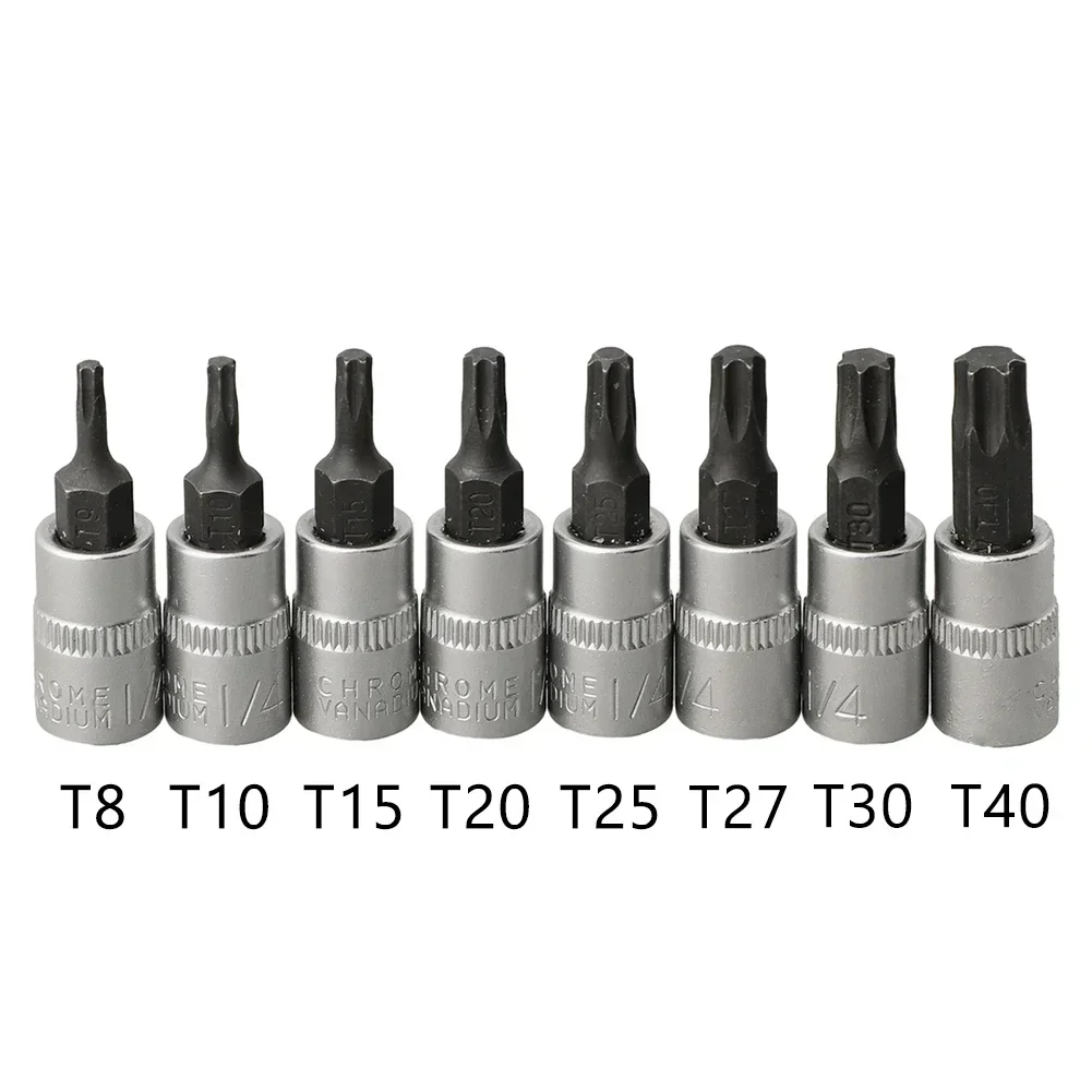 8pcs Torx Bit Sockets Set 1/4 Inch Driver Socket Ratchet Socket Wrench Screwdrivers Hand Tools T8 T15 T20 T25 T27 T30 T40