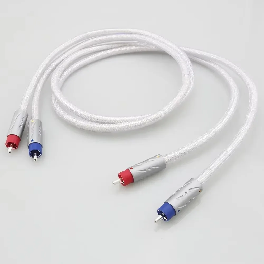Audiocrast IC102AG 99.998% Pure Silver RCA Cable HiFi Audio Interconnect Solid PSS Pure Silver Core Wire Silver-Plated Plug
