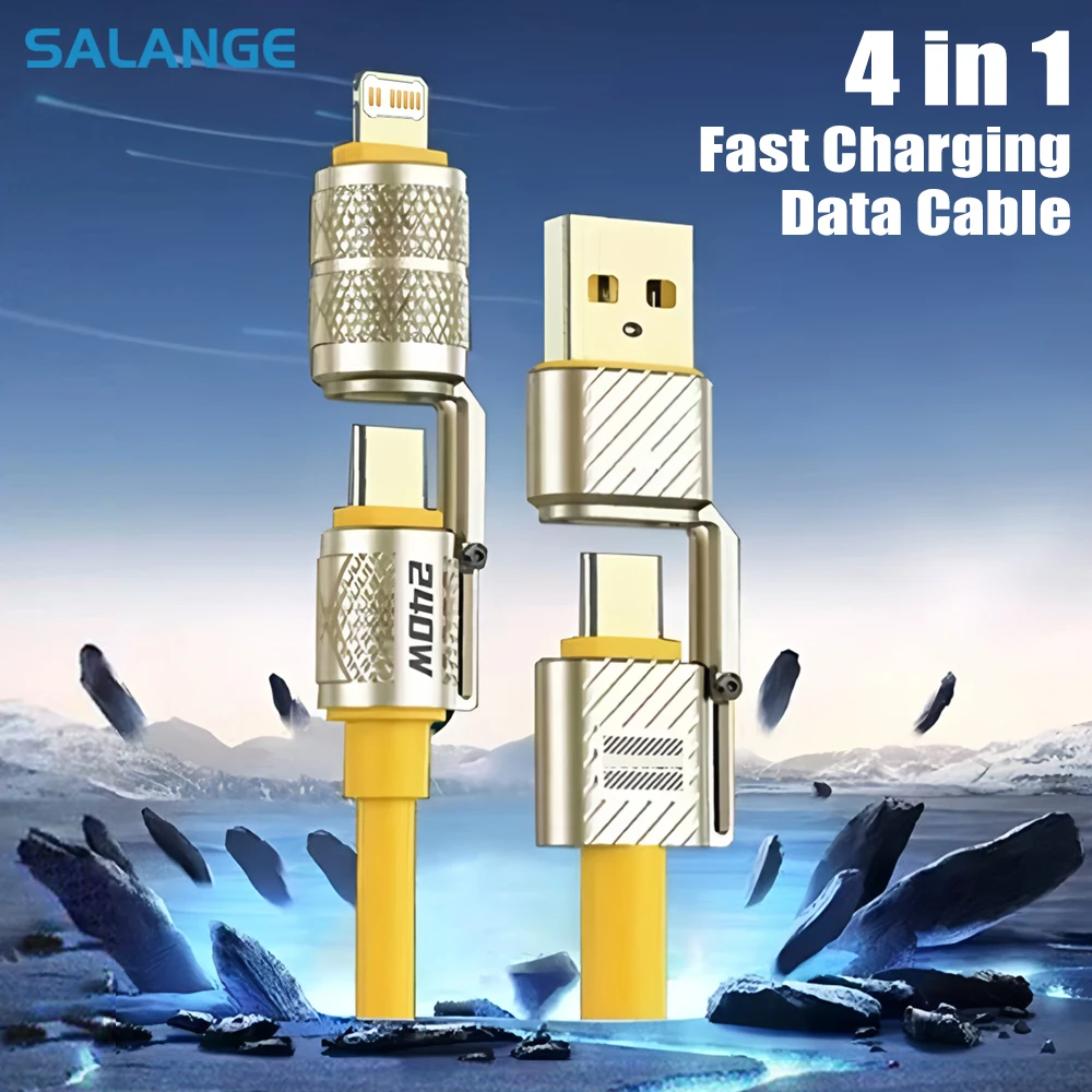 240W 4-in-1 Fast Charging Data Cable Deformed Type-C To Type-C Zinc Alloy Cable for iPhone Samsung Huawei Xiaomi Honor Data Cord