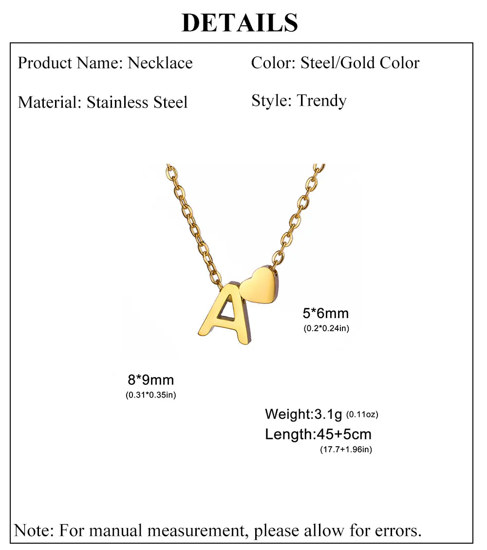Cazador Anfangsbuchstabe Mini Herz Anhänger Halskette für Frauen Edelstahl A-Z Alphabet Halsband Kette Schmuck Valentinstag Geschenk – Detail 5