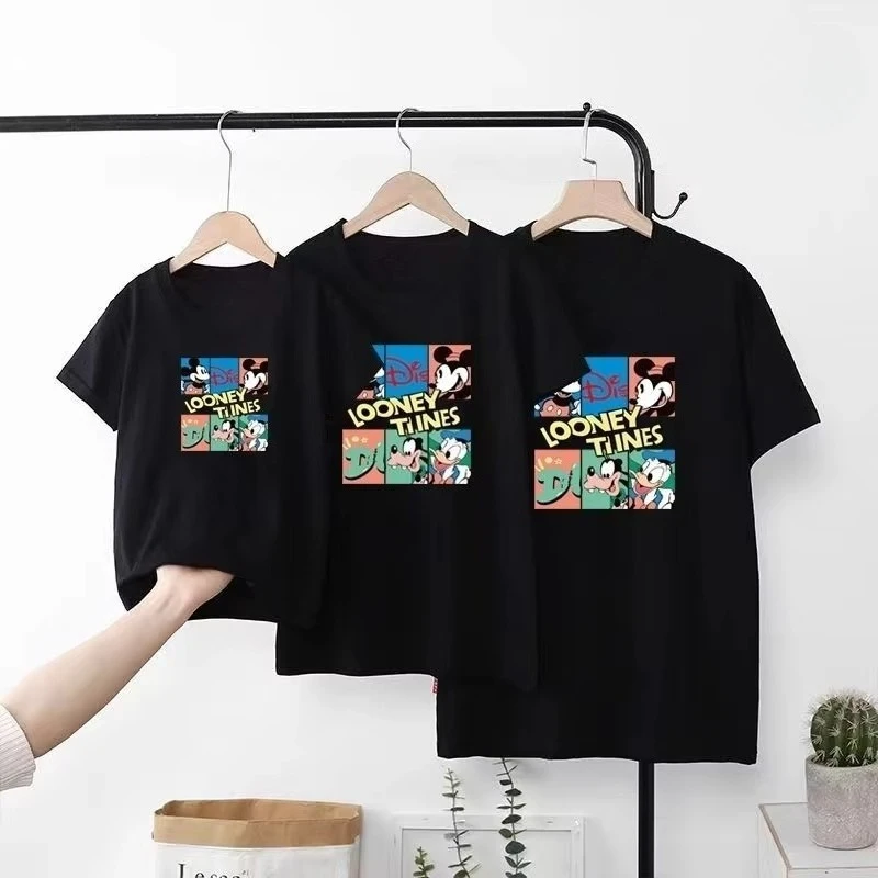 

2025 Summer New fun cartoon Mickey print T-shirt loose and fashionable short-sleeved couple tops for men and women
