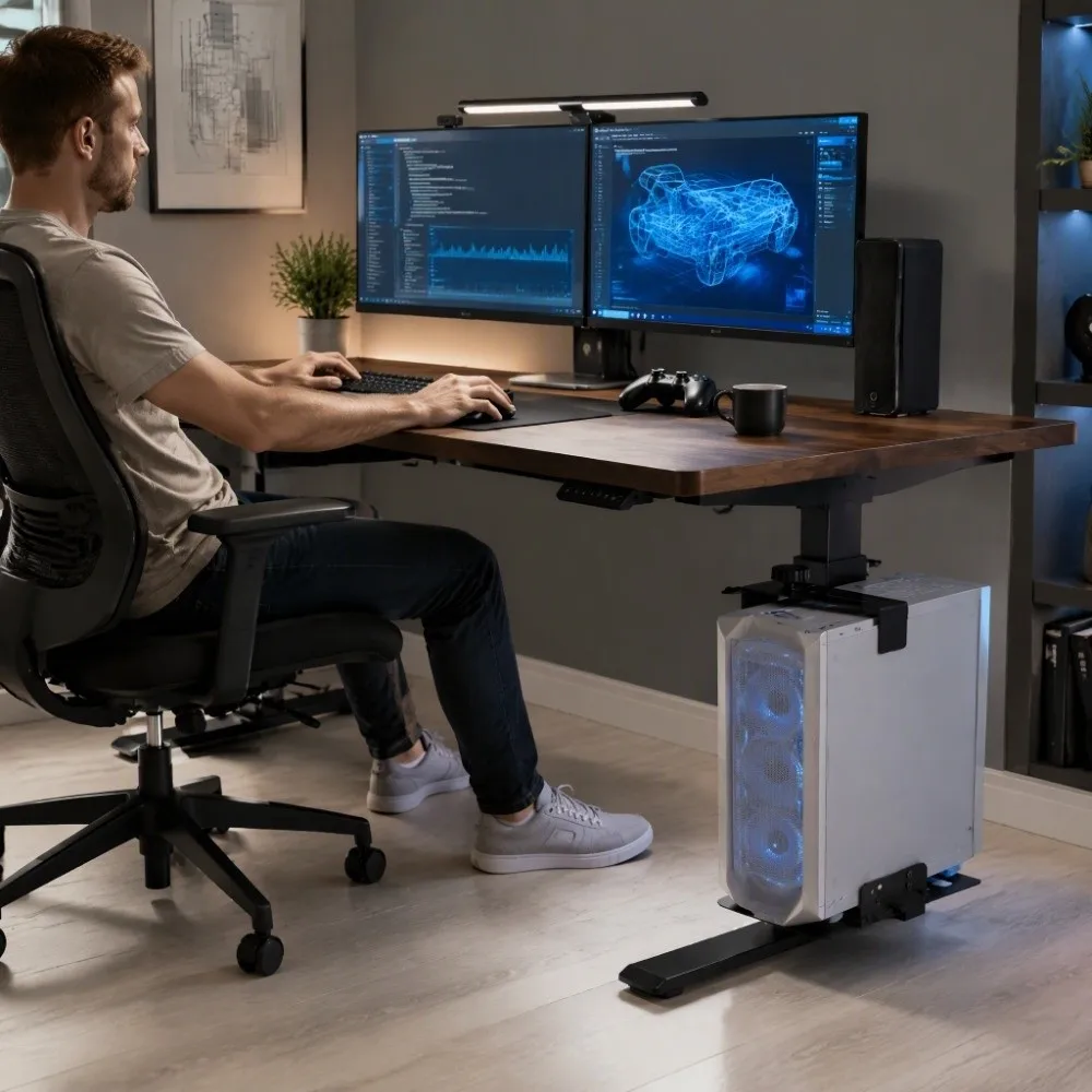Adjustable Under Desk PC Mount Suit Square Tube Legs Silicone Pads Heavy Duty CPU Bracket Non-Slip Pads Computer Holder Home