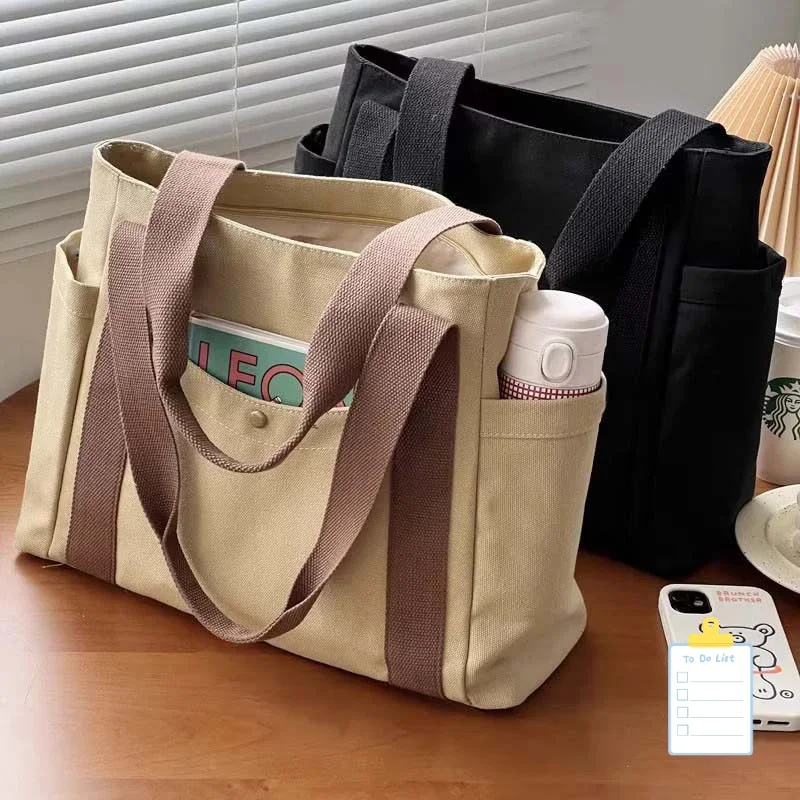 Große Canvas-Tragetasche, Schultertasche für den Arbeitsweg, Handtasche für Studenten, Büchertasche für den täglichen Gebrauch im Freien – Detail 4