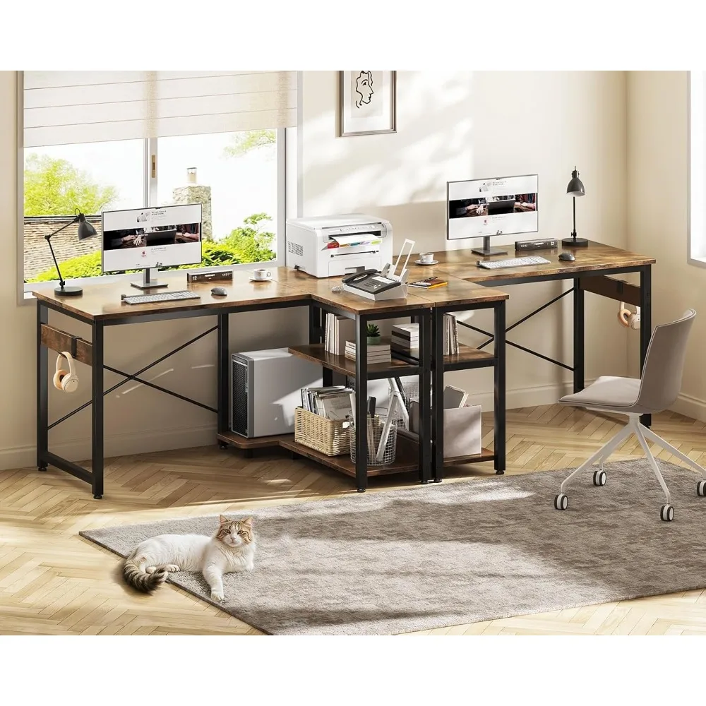 مكتب مدمج على شكل حرف L مقاس 40 بوصة مع مساحة تخزين وحامل كمبيوتر للألعاب المنزلية والاستخدام المكتبي