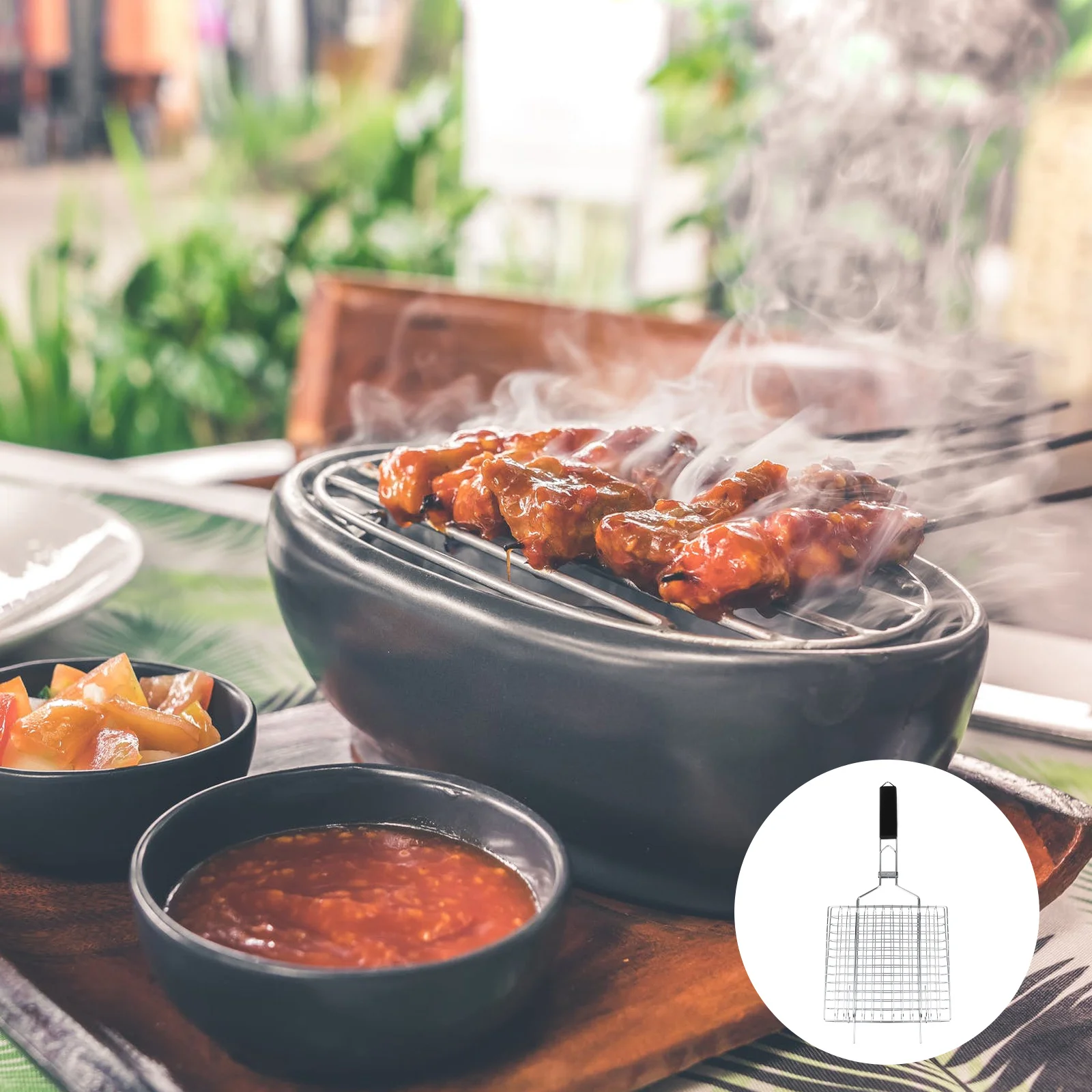 

Stainless Steel Barbecue Net Thickened Square Grill Grid For Outdoor Bbq Durable Non- Clean Cooking Tool