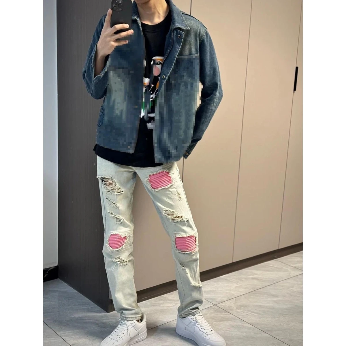 

Cuffed Ripped Slim Fit Denim Jeans Women's Men's High Street Sle Straight Leg Vintage American Long Trousers