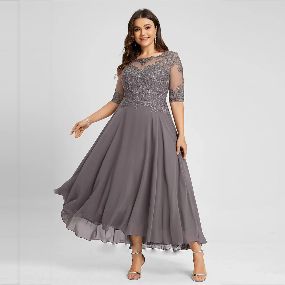 FELICITY Plus Size abiti per la madre della sposa a-line o-collo abito da festa di nozze perline Appliques abiti para Mujer Elegantes