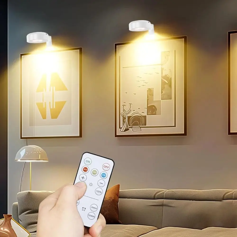 1/2/3Pcs Wall Mounted Magnetic LED Light No-Drill Rechargeable Wireless Picture Light Dimmable with Control Remote
