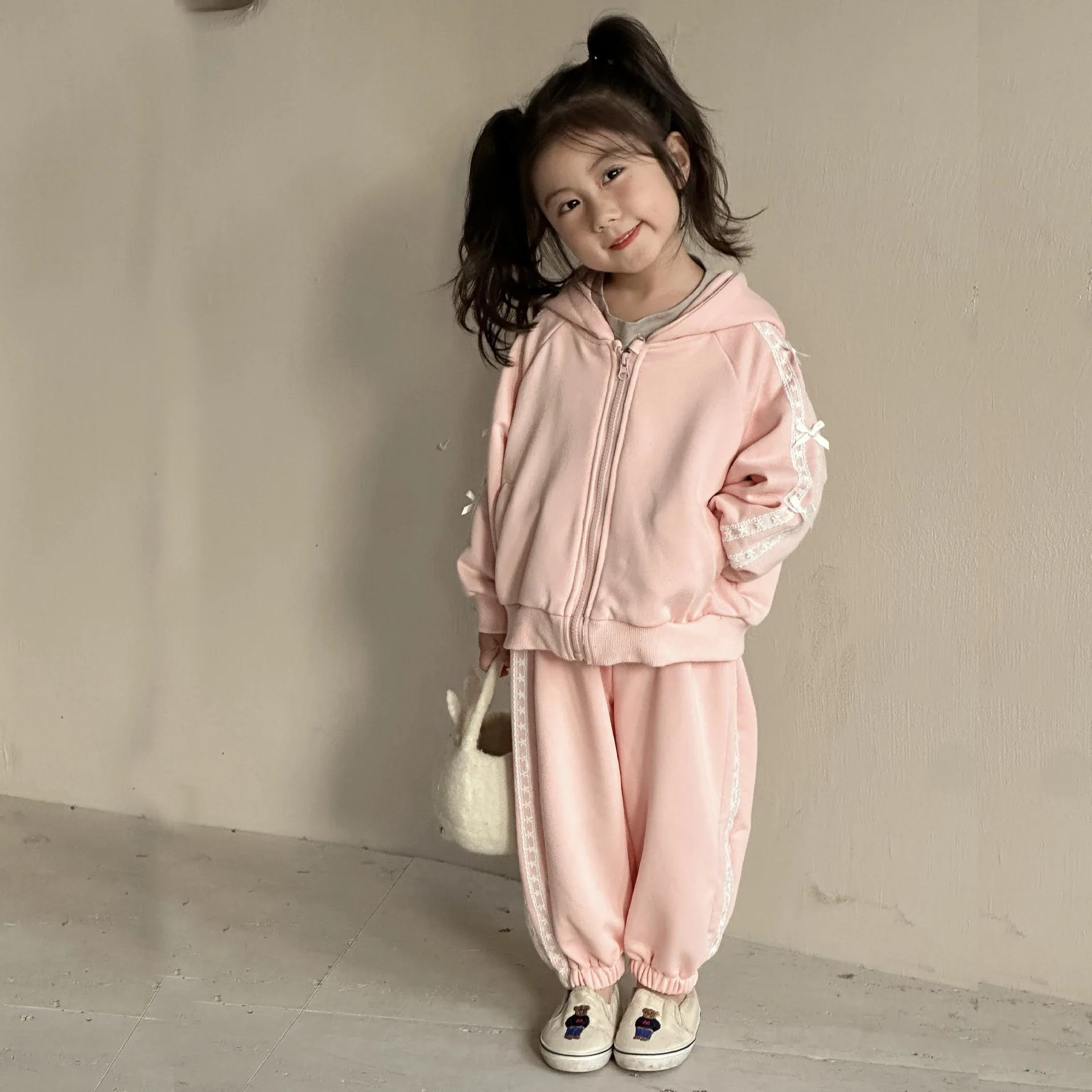 2025 Spring Sweet Sets For Girls 1-8y Girl\'s Cute Suits Tracksuit Baby Long Sleeves Hooded Pullover Toddler Fleece Casual Hoodie