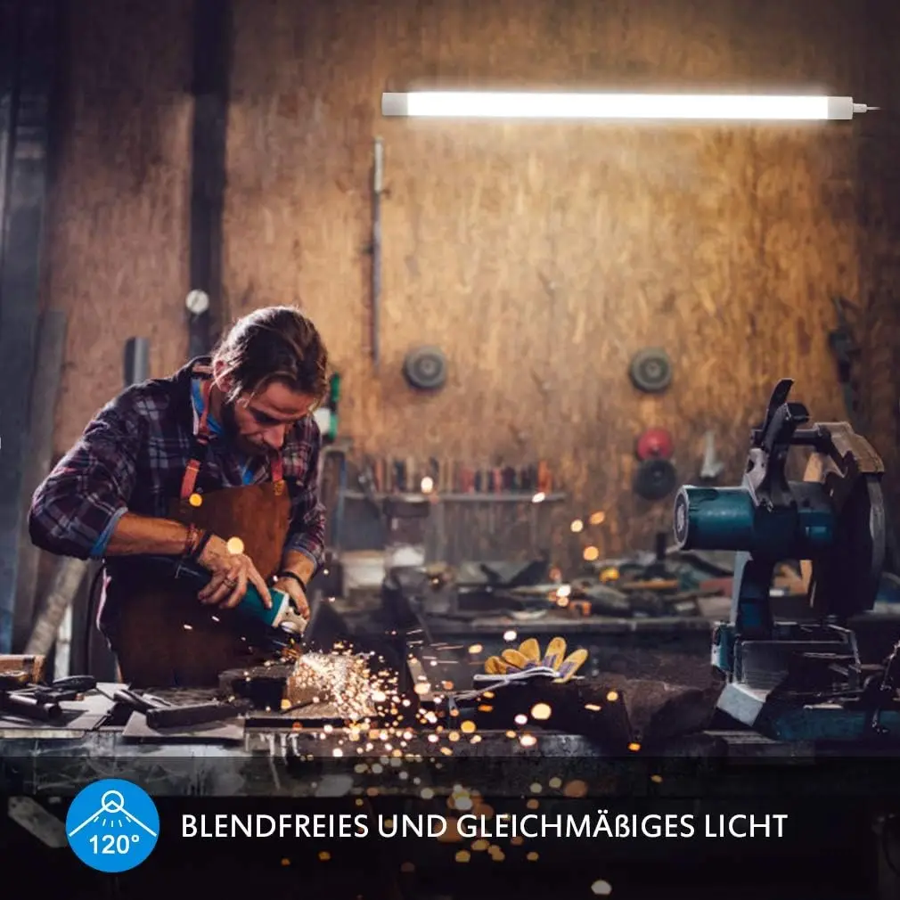 60 cm LED-Nassraumleuchte, 20 W, 4000 K Neutralweiß, IP65 wasserdichte Röhre für Garage, Keller, Werkstatt, Büro, Badezimmer – Detail 2