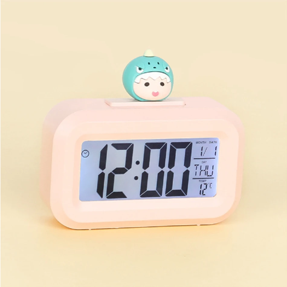 Kawaii LED Digital Clock Cute Rome Decor Cartoon Pig Alarm Clock with Night Light Room Cute Watch Bedroom Bedside Ornaments