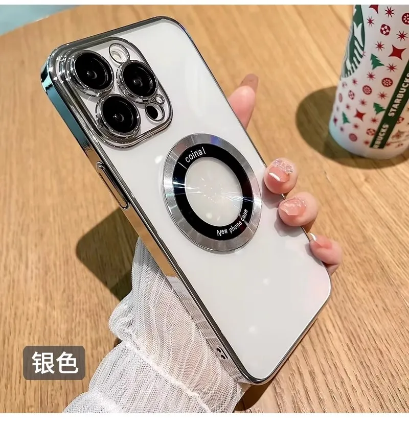 6PCS Transparent Hard Case with CD Texture, Magnetic Wireless Charge, iPhone 13, 14, 12 Pro Max, Lens Protection, Phone Case