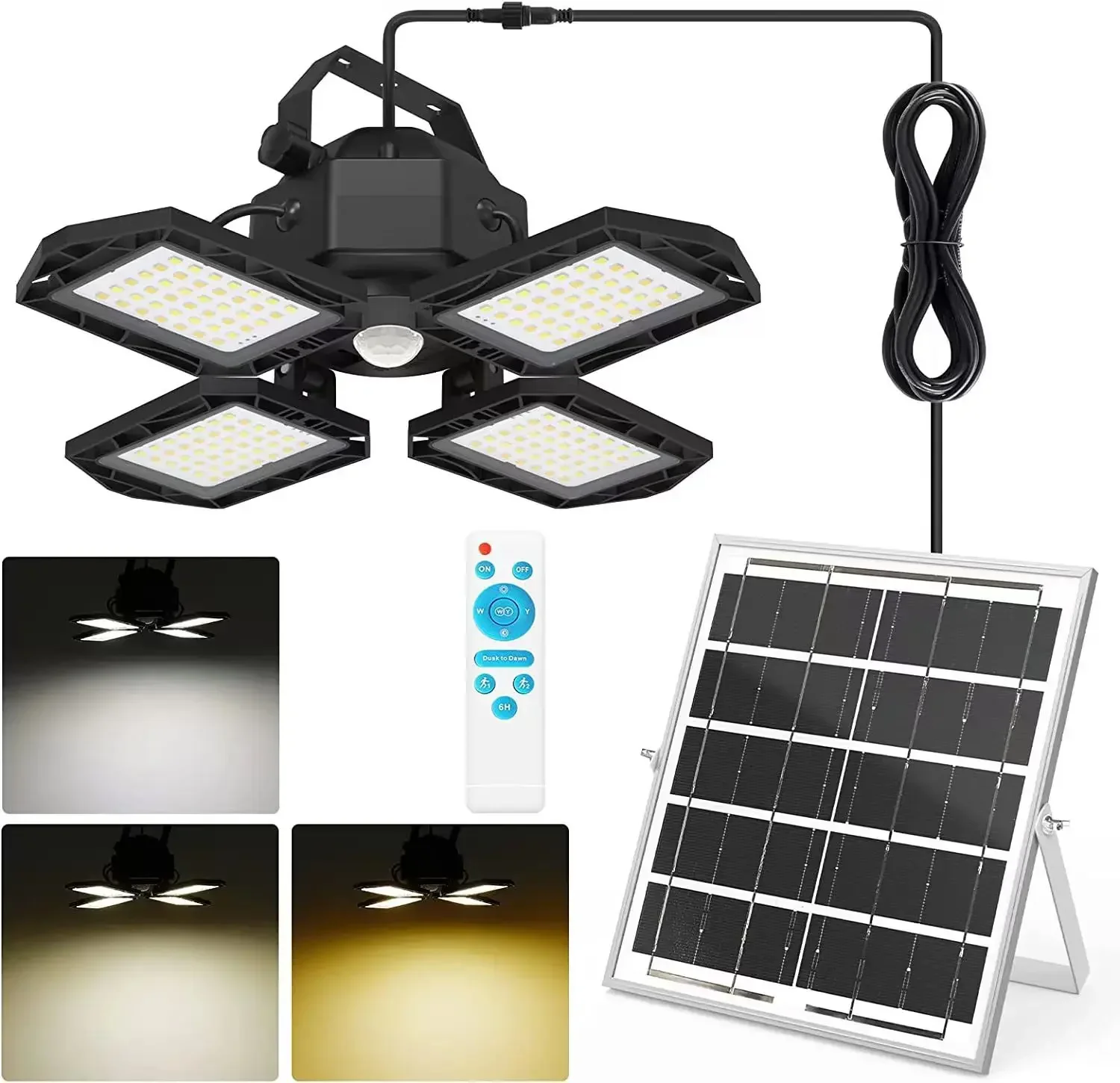 Nova luz solar para garagem, luz dobrável de quatro folhas, radar led, deformação por indução do corpo humano, lâmpada alta para jardim, lustre dividido