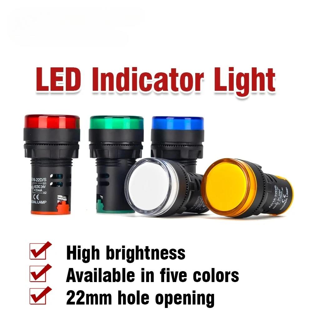 

1PCS Waterproof Signal LED Indicator Light AD16-22DS Panel Mount Multicolor AC/DC 12V-48V24V /110V-380V/220V Power