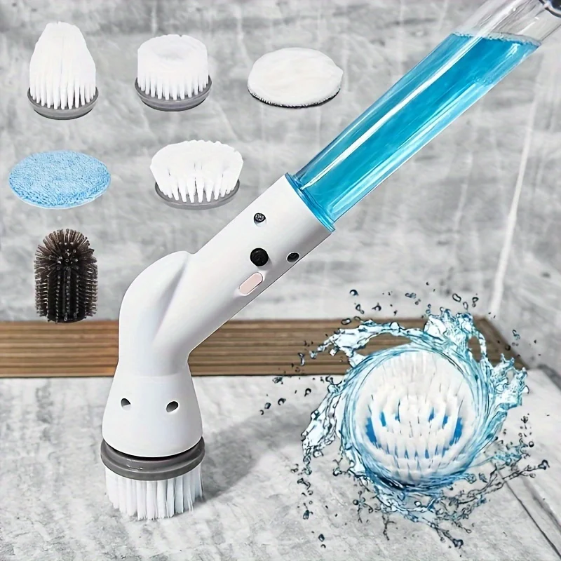 1 Set,  Spin Scrubber With 5/6 Replaceable Brush Head, Portable Cordless Bathroom Scrubber With Adjustable Long Handle, Recharge