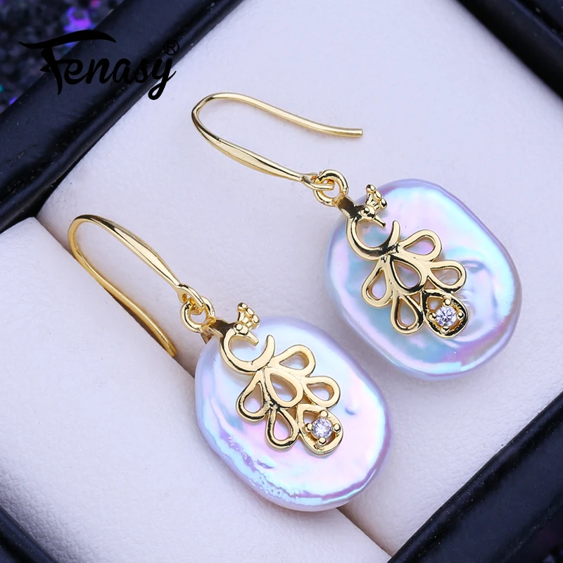 FENASY Natural Freshwater Big Baroque Pearl Earrings For Women Gold Color Fashion Party Wedding Jewelry Birthday Gift