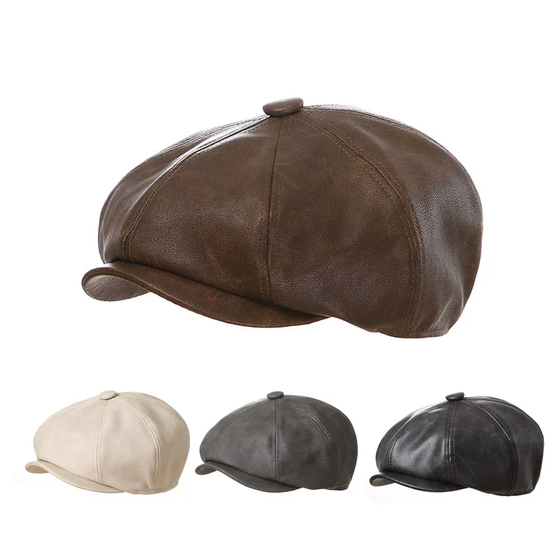 Retro Baby Beret Hat PU Leather Autumn Winter Kids Newsboy Hats for Boys Girls Accessories Fashion Children Cap 1-5Y