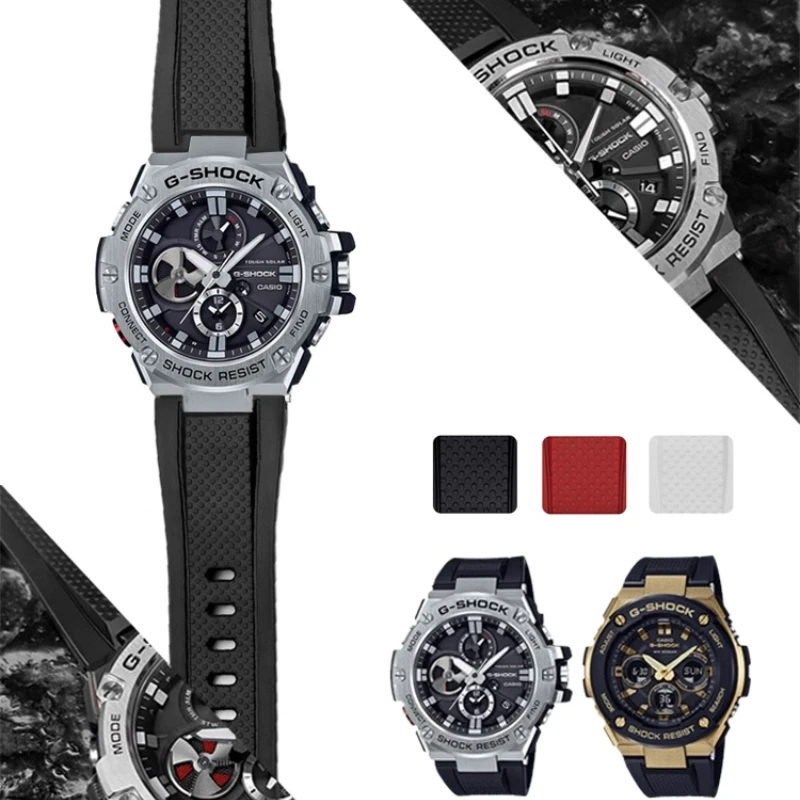 Черный ремешок для часов из силиконовой смолы 26x14 мм для Casio G-Shock, стальная серия в форме сердца, игольная пряжка, эргономичный дизайн, удобный на весь день