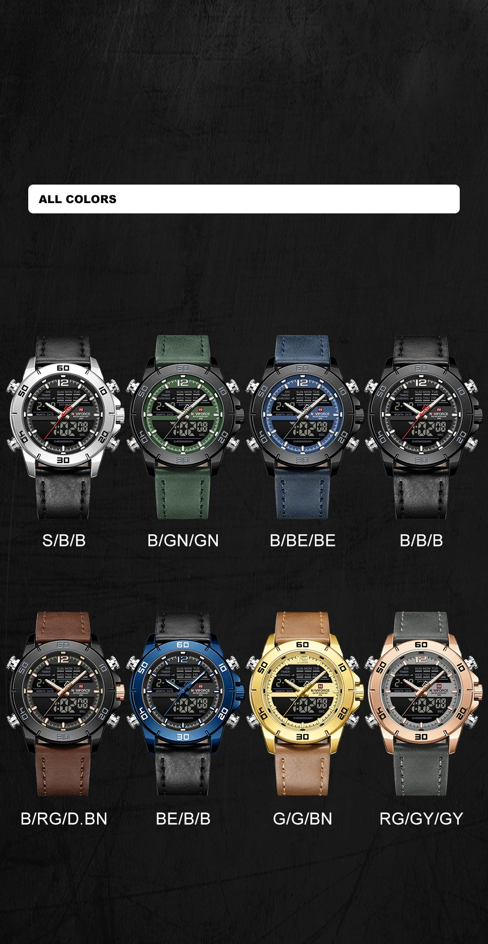 NAVIFORCE NF9253L ساعات رجالية موضة حلقة من جلد طبيعي 30 متر مقاوم للماء ذكر كوارتز مضيئة عرض اليوم والتاريخ على مدار الساعة