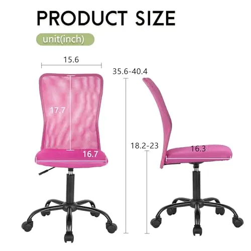 Pink Mesh Armless Office Chair With Lumbar Support Swivel Rolling Desk Chair Ergonomic Design