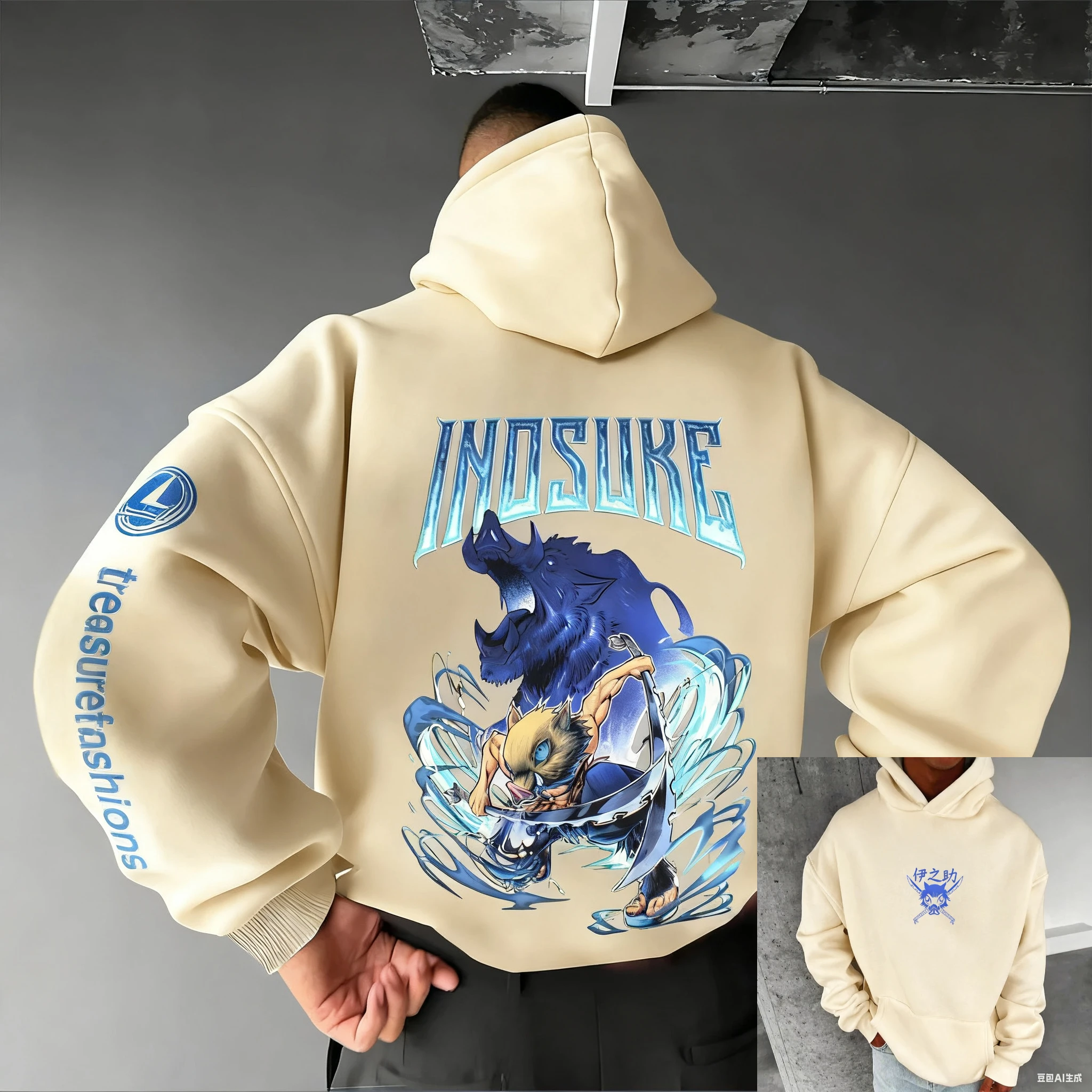 بانداي 2026 جديد شيطان القاتل كيميتسو نو يابا إينوسوكي مطبوعة الرجال سترة دافئة الوالدين والطفل حجم كبير فضفاض كم طويل #1