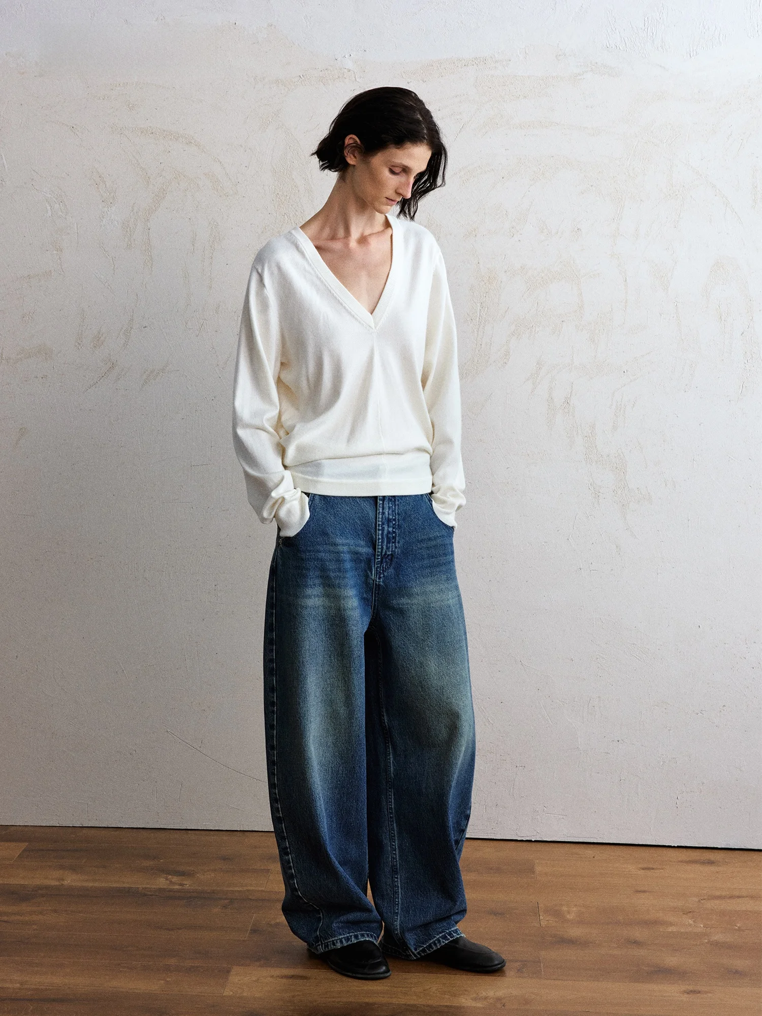 

Трикотаж Soft Blend, повседневный женский свитер V-Ne Long Sve, мягкий на ощупь, смешанный материал, лен, хлопок, шерсть, трикотаж...