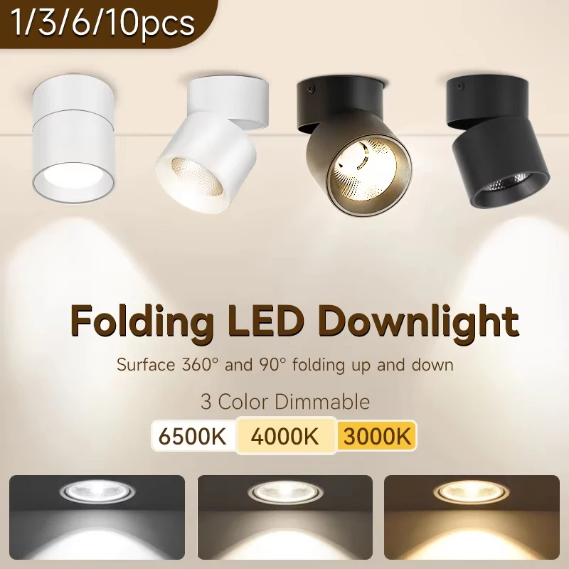 Led Downlight Spot Led Spotlights Foldable 220v 7w/10/15w 3Colors Living Room Light Fixture Ceiling Lamp for Home Kitchen Indoor