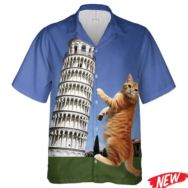 Funny 3d Printed Cat Shirts For Men Women Fashion Animal Pattern Hawaiian Shirt Short Sleeve Casual Oversized Blouses Tops
