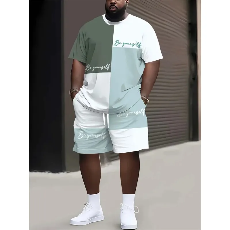 2025 Fashion Summer Large Men's 3D Printed Short Sleeved Top and Shorts 2-piece Set Outdoor Casual T-shirt and Shorts