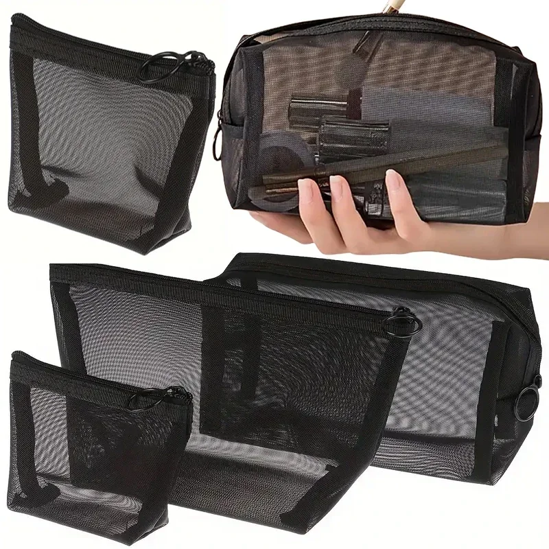 1/3Pcs Mesh Clear Cosmetic Bags Small Large Black Makeup Bag Portable Travel Toiletry Organizer Case Lipstick Storage Pouch