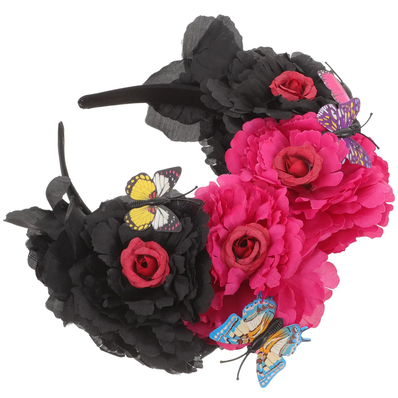 

Премиальная повязка для волос с бабочками и цветами для женщин, элегантная повязка для косплея и вечеринок с крупными цветами и нежными крыльями, идеально подходит для Хэллоуина