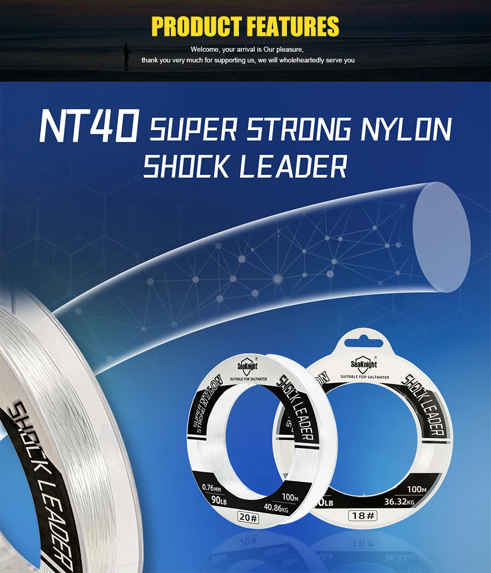 SeaKnight NT40 Nylon-Angelleine 100M/50M 25-200LB Superstarkes Nylon-Vorfachband für Salzwasser-Bootsangeln – Detail 3