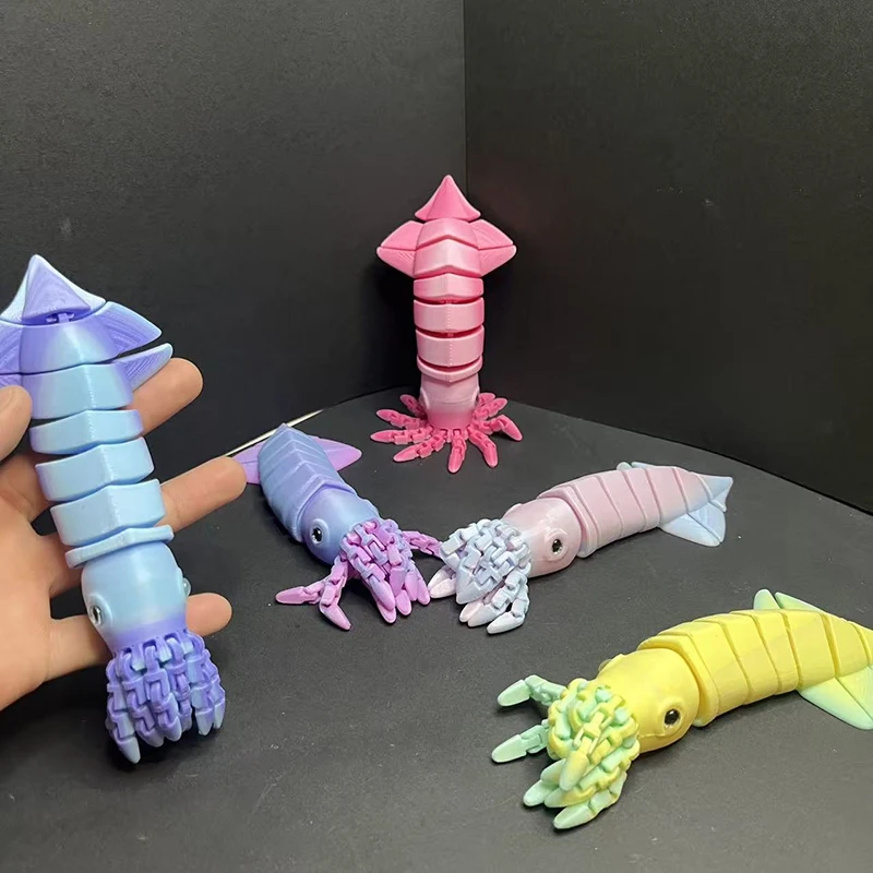 3D Printing Rocket Squid Octopus Octopus Joint Movable Trendy Toy Model Ornament Decompression Decor