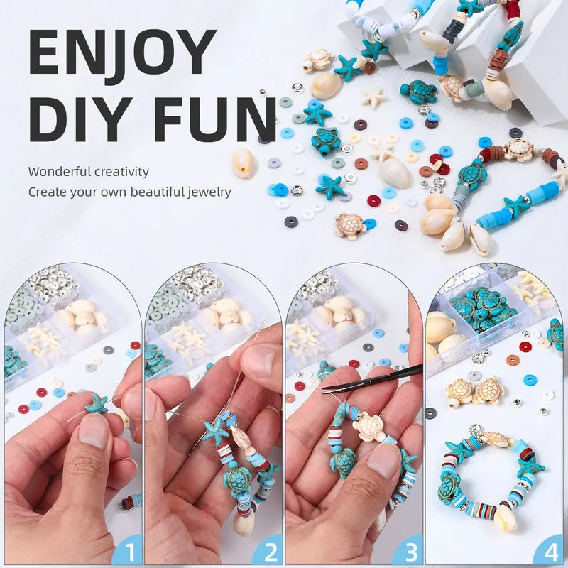 2000pcs Ocean Breeze Jewelry Making Kit Polymer Clay Beads Summer Themed Friendship Bracelets Making Kit for DIY Craft Supplies