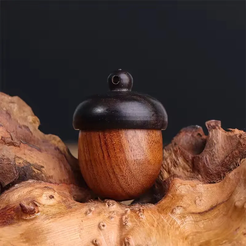 Picture 5: Solid Wood Acorn Shape Storage Box Mini Sandalwood Medicine Pill Box Portable Store Small Items Container Granule Storage Box