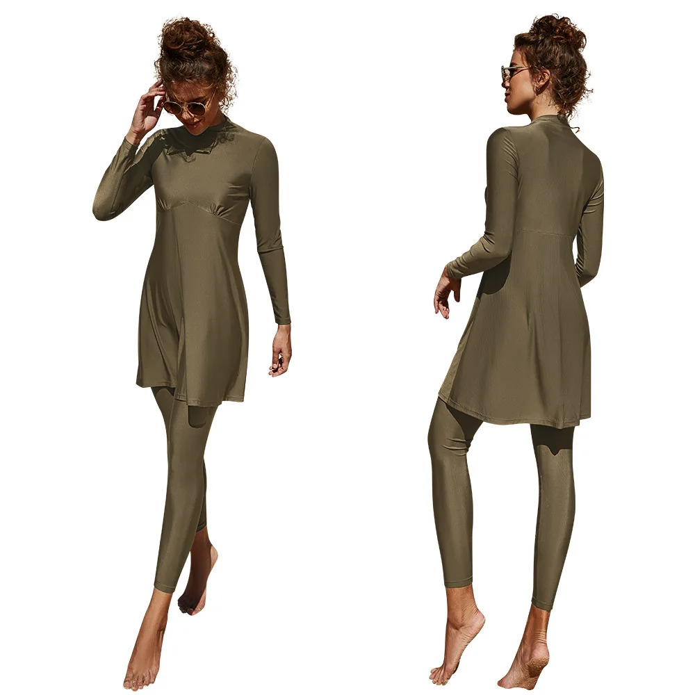 Summer Burkini Muslim Swimwear Two-piece Women Plus Size Quick Dry Long Sleeve Swimsuit Conservative Beach Surfing Swimming Suit