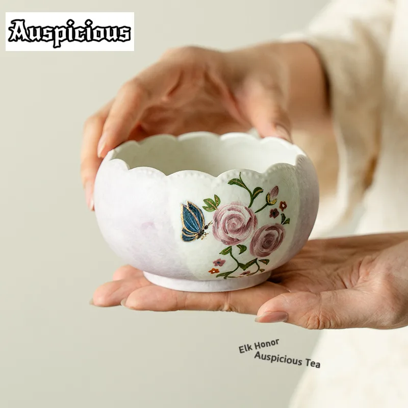 

330ml Pure Hand-painted Butterfly Rose Jianshui Tea Cup Wash Water Washing Slag Tank Tea Dust Cylinder Barrel Chaxi Decoration