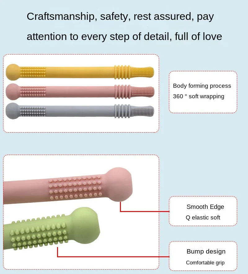 Long Tube Teether Toy Infants Baby Safety Teething Stick Food Grade Silicone Chewing Biting Toys Soft Chewy Molar Tube Bar RU EU