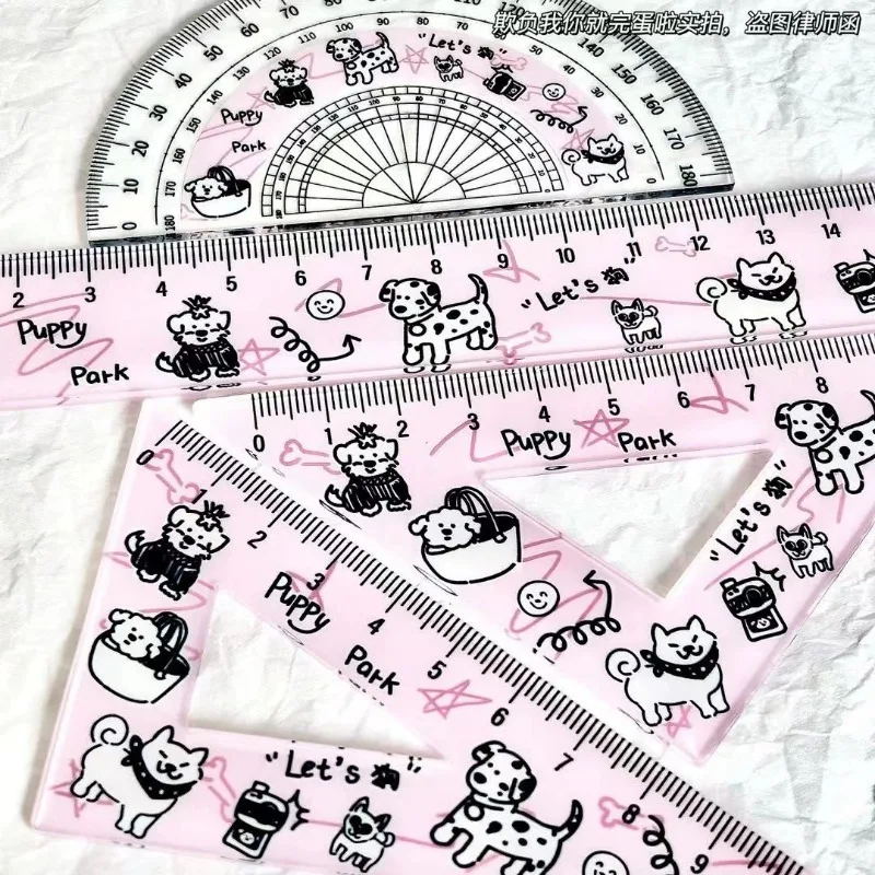 4 in 1 Cute Anime Ruler Stationery Set Ruler Triangle Protractor Drawing Children's Day Gift School Accessories