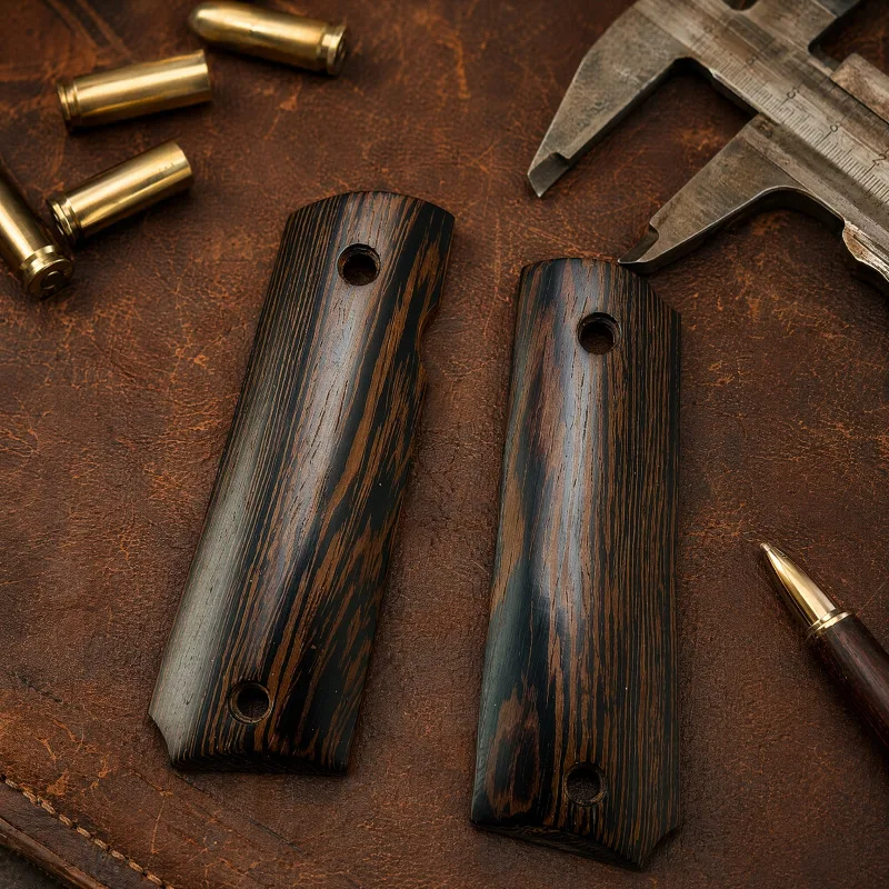 1 Pair 1911 Grips Natural Wenge Wood Textured Handle Custom CNC Non-Slip Patches  Knife Making Accessories