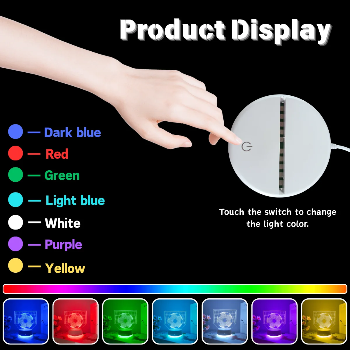 1pc modern creative football 3D night light, with touch switch control for seven different light colors to gradually change.