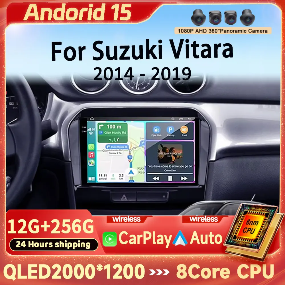 

Автомобильное радио Android 15 Carplay для Suzuki Vitara 2014-2019 навигация GPS мультимедийный плеер стерео Wi-Fi + 4G Auto DSP BT 360Camer