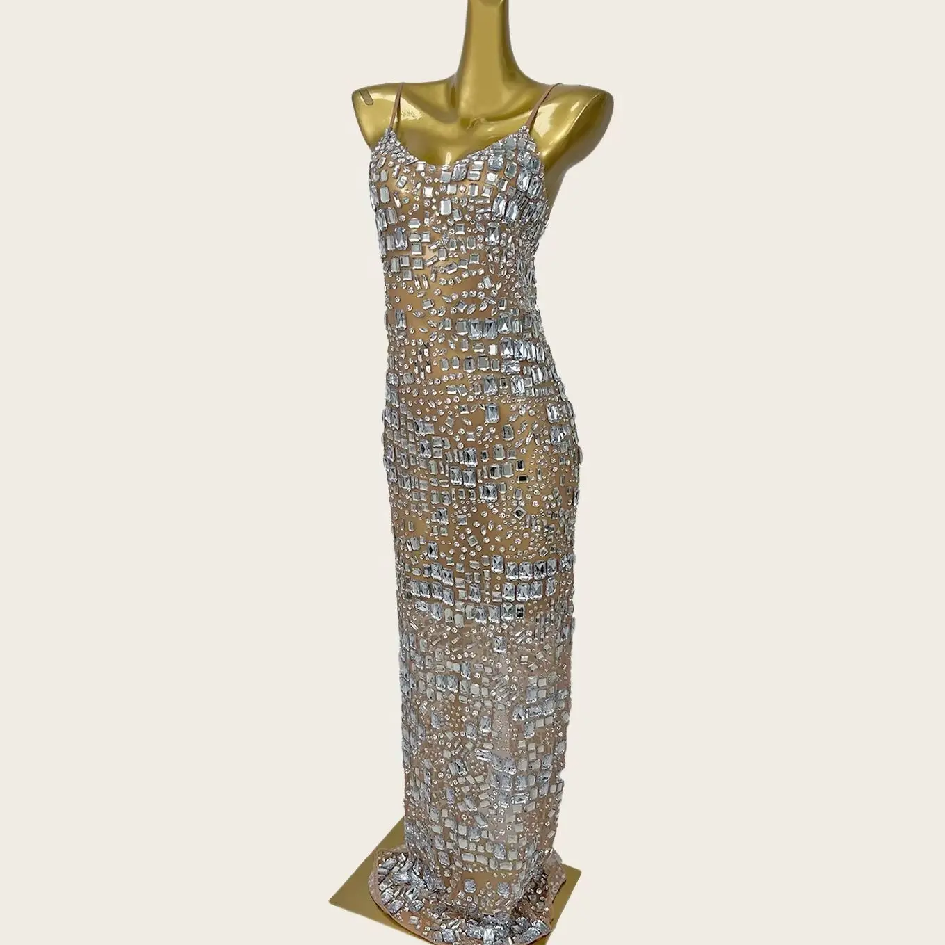 Fangcun Glitzernde Kristalle Luxus Abendkleid Sexy Frauen Geburtstag Party Abendkleid Durchsichtiges Mesh Kleid High-end Sexy Couture