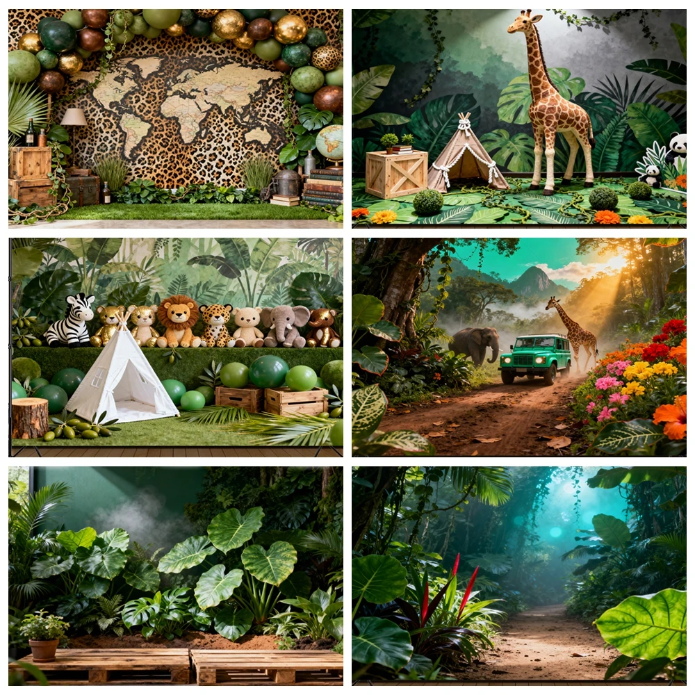 

Jungle Safari Backdrop for Kids Baby Shower and 1st Birthday Party Photo Booth Portrait Photography Background Decor Props